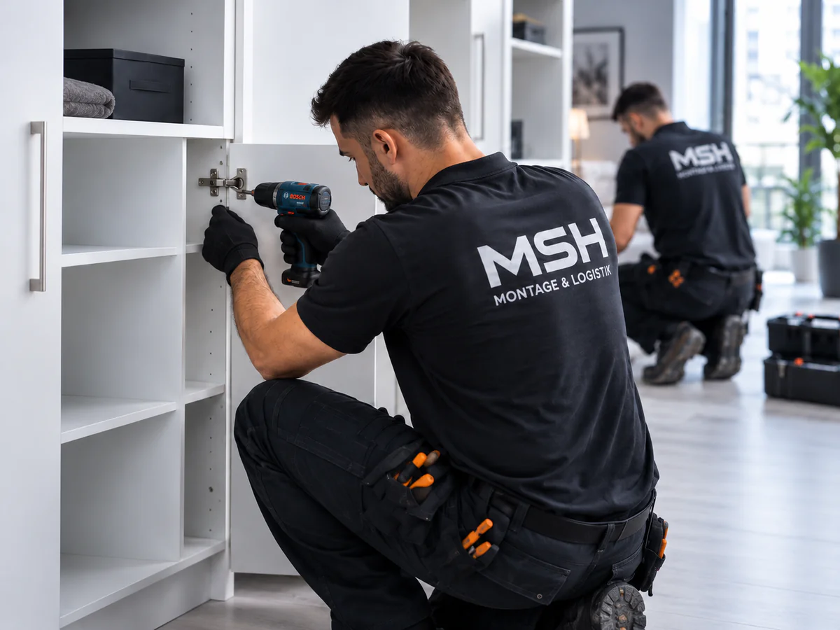 MSH-Monteure beim Einbau von Schranktüren und Beschlägen